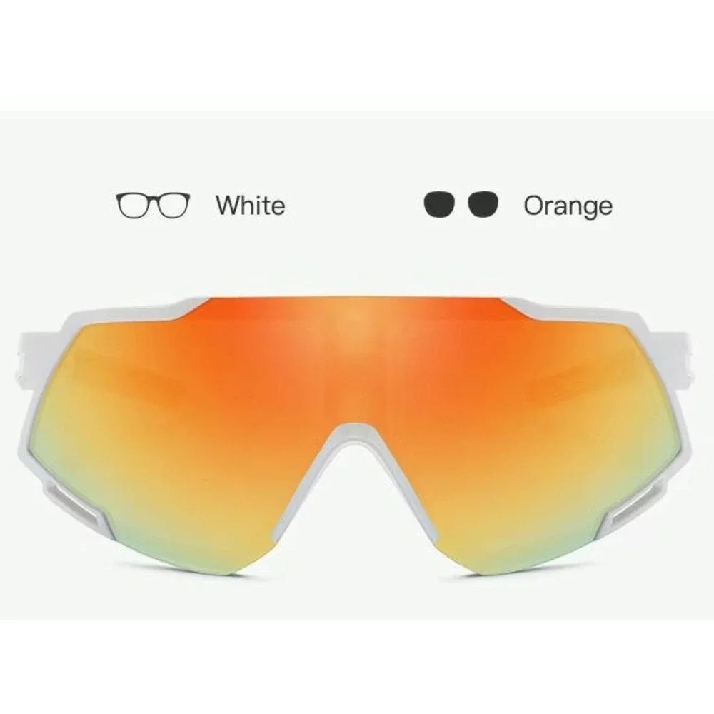 Men Sports Sunglasses White Fire Red Mirror Lens Outdoor Driving Golfing Fishing